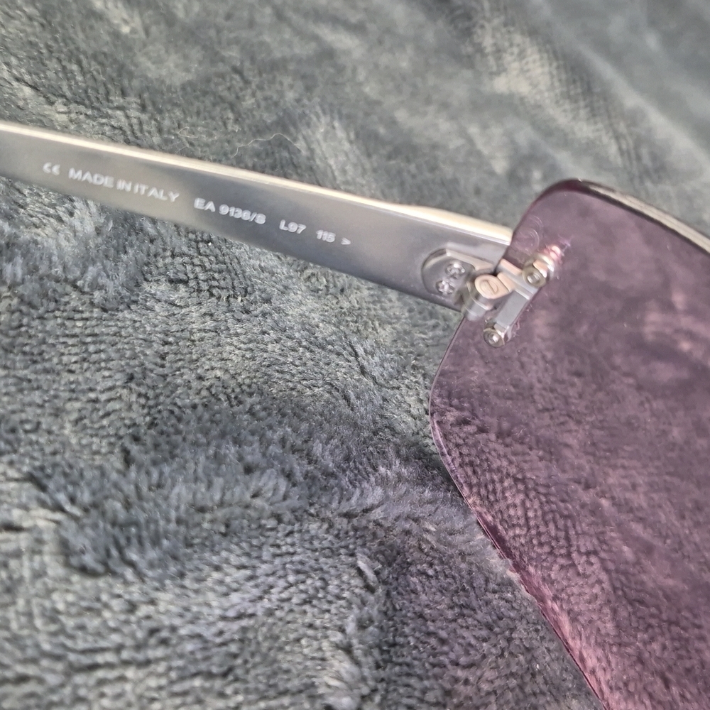 Emporio Armani Women's Rimless Shield Sunglasses — Purple Lens with Gold Trim - Picture 6 of 9